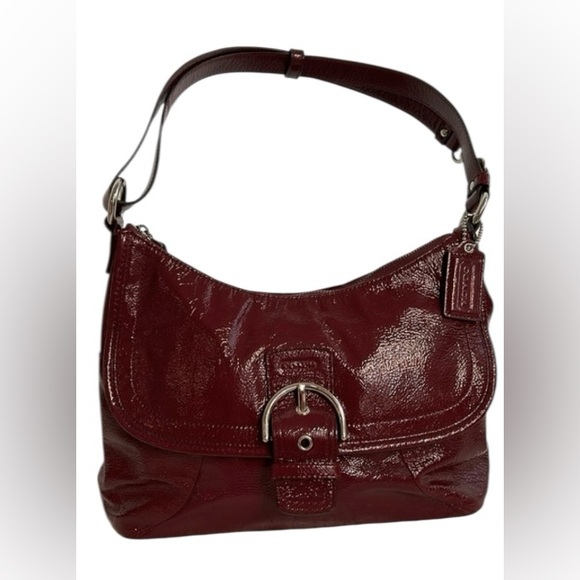 Coach patent leather double strapped eggplant purple purse - Picture 1 of 12